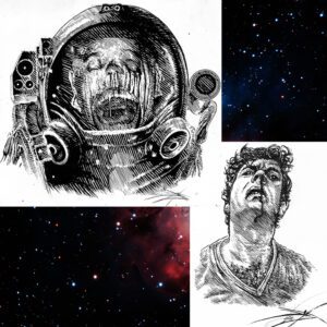 Illustrations for the new anthology The Joke is on Mankind.